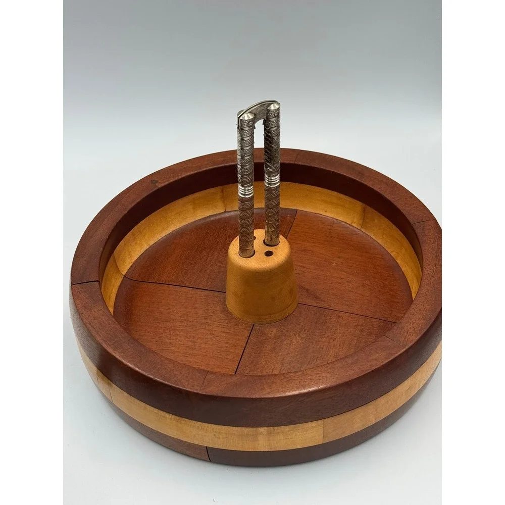 Vintage Two Tone Wood Nut Bowl with Center‎ Nutcracker Holder Mid Century Modern